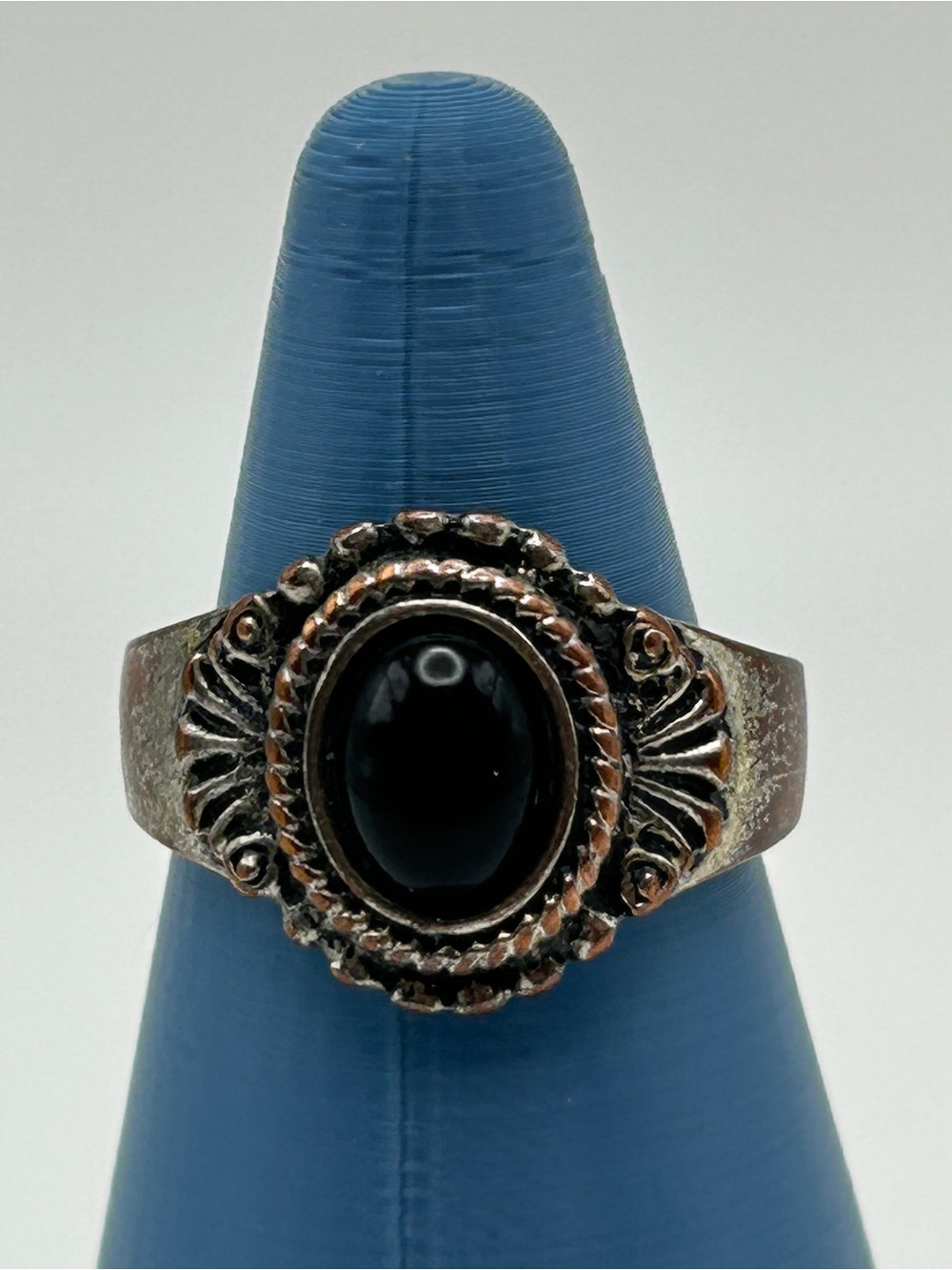 Vintage Black Cabochon Silver Tone Statement Ring Size 6